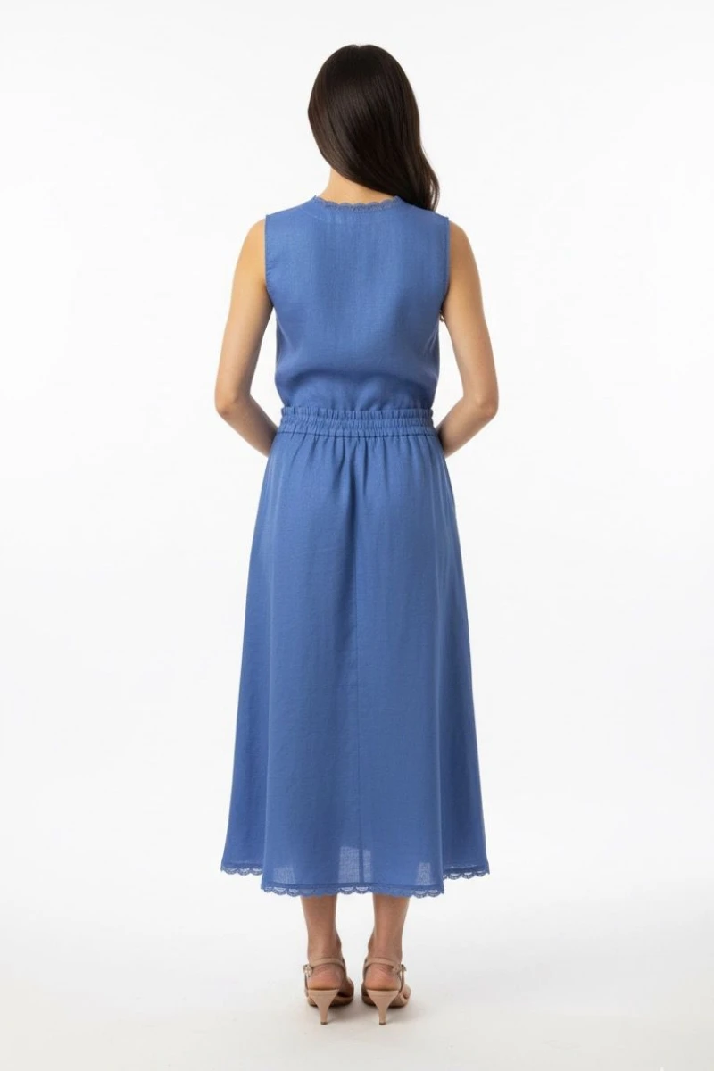 Hidrogênio - EVASE SKIRT WITH LACE IN BARRA PACIFIC BLUE - 20577590