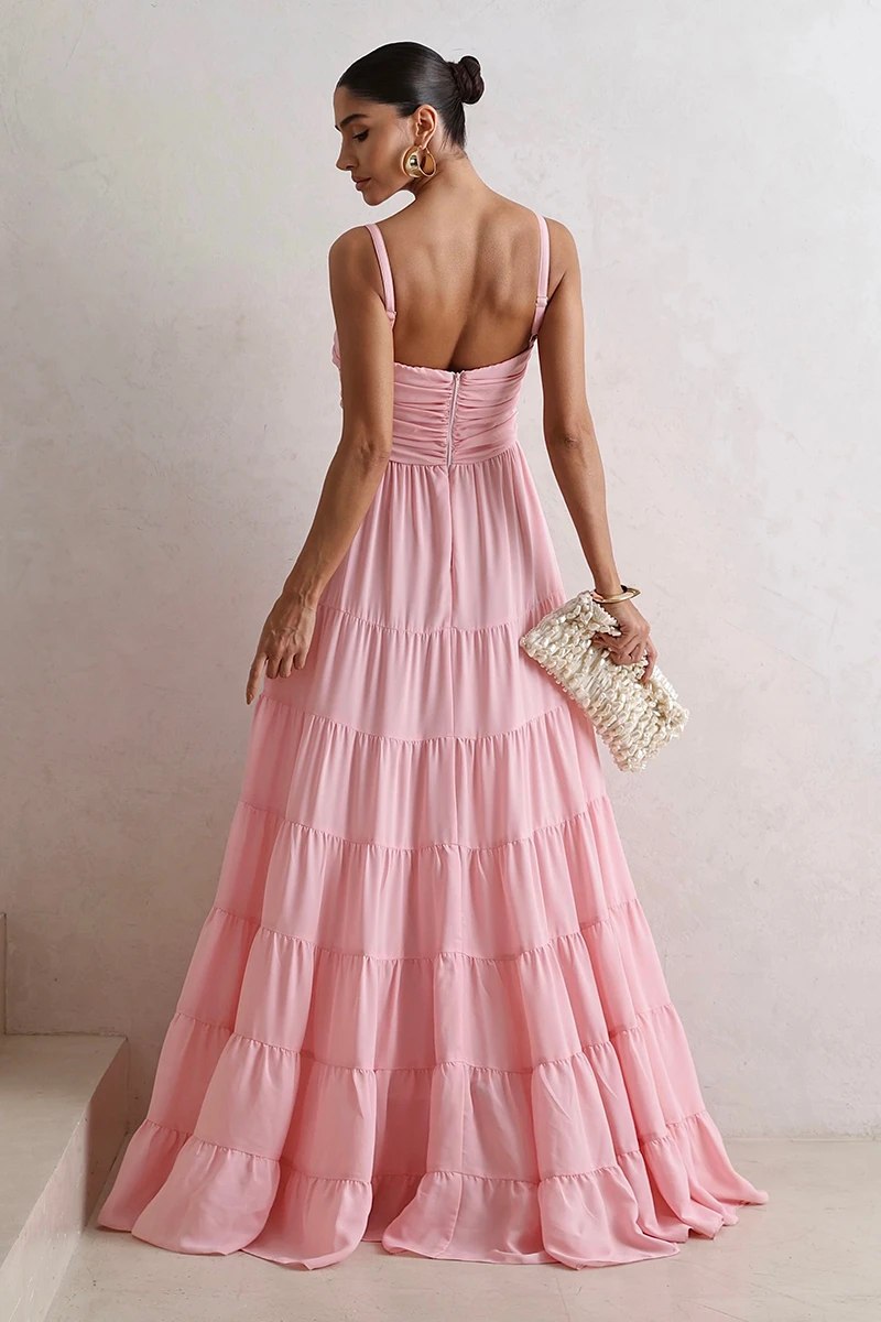 Dress Us - Dressus Ester Long Draped Pink Dress - 54671ROSA