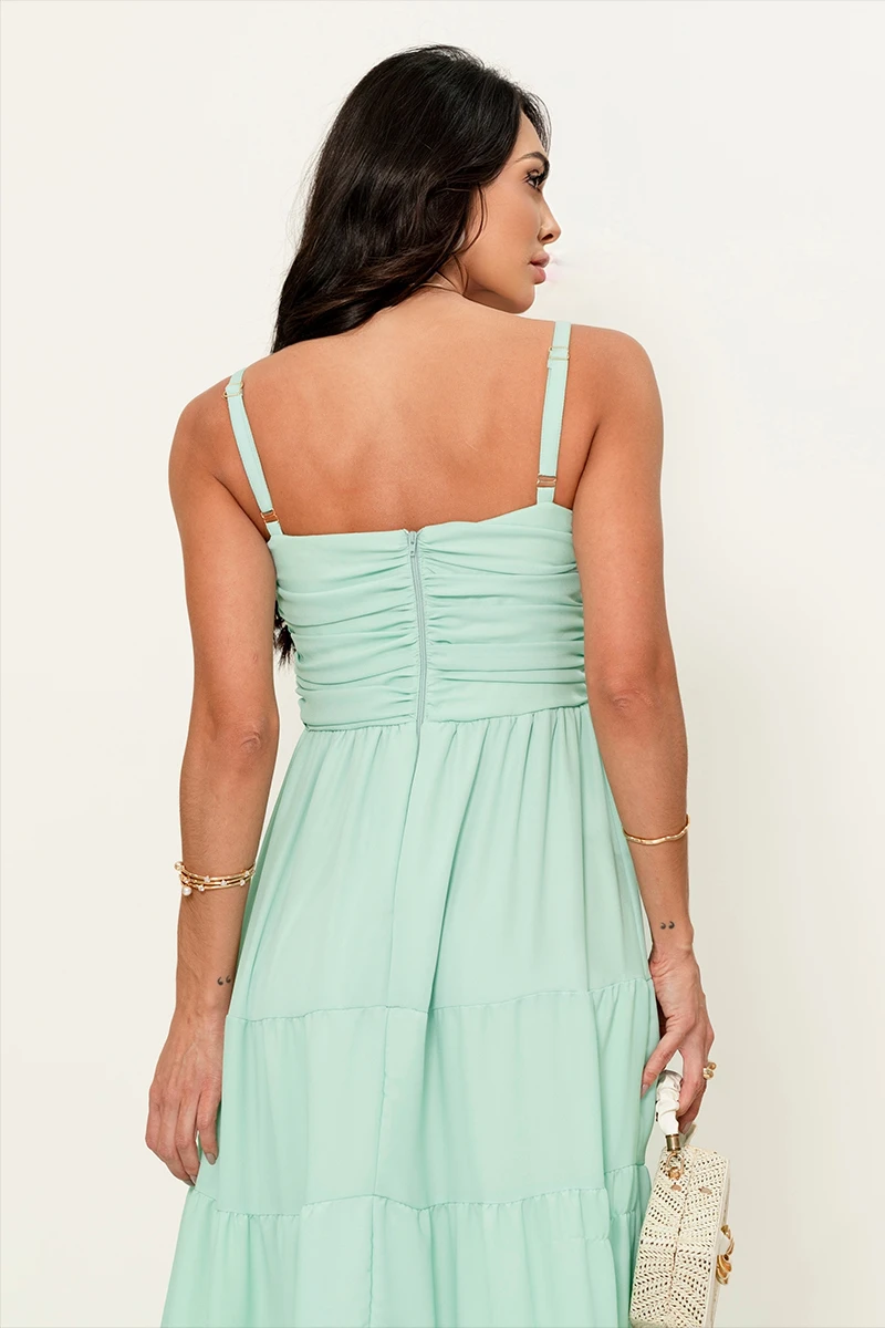 Dress Us - Dressus Ester Long Draped Green Dress - 54671VERDE Dress Us - Dressus Ester Long Draped Green Dress - 54671VERDE