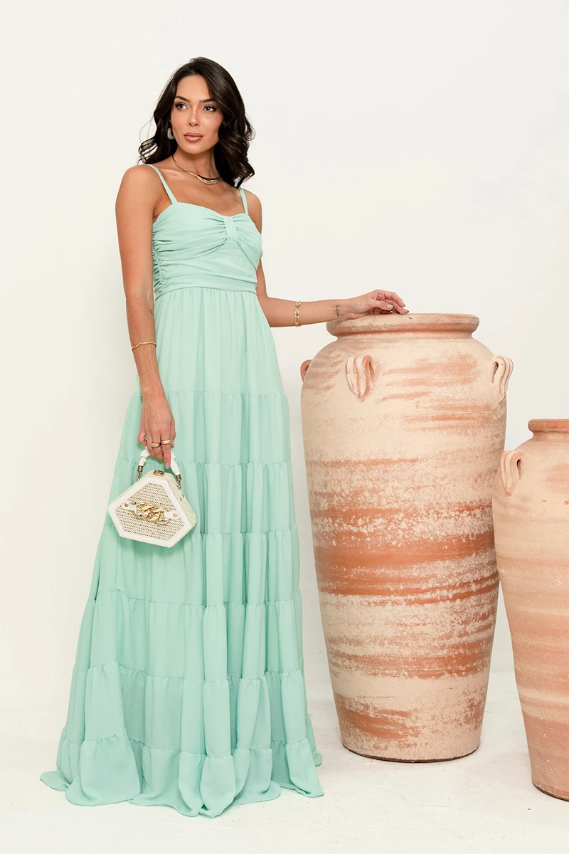 Dress Us - Dressus Ester Long Draped Green Dress - 54671VERDE Dress Us - Dressus Ester Long Draped Green Dress - 54671VERDE