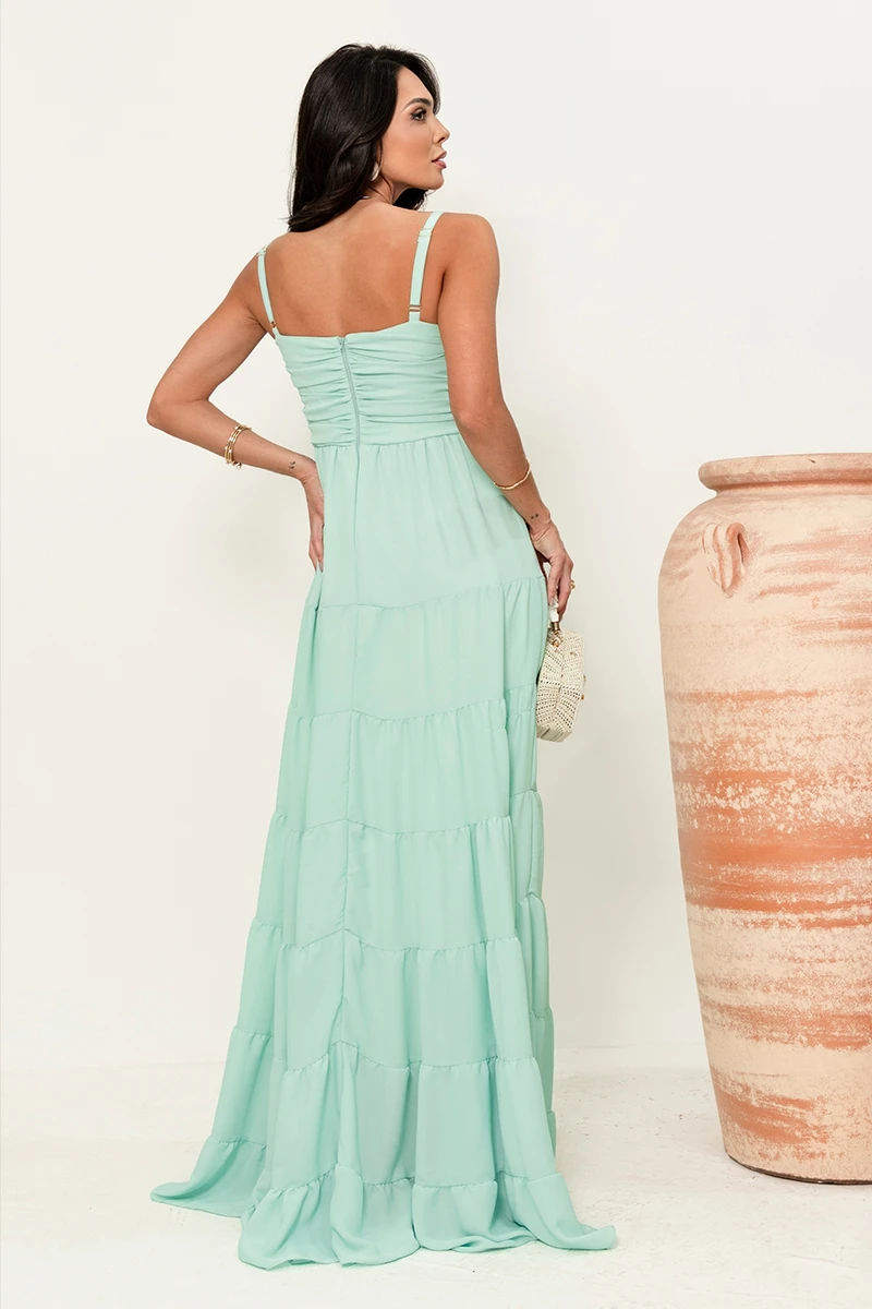 Dress Us - Dressus Ester Long Draped Green Dress - 54671VERDE Dress Us - Dressus Ester Long Draped Green Dress - 54671VERDE