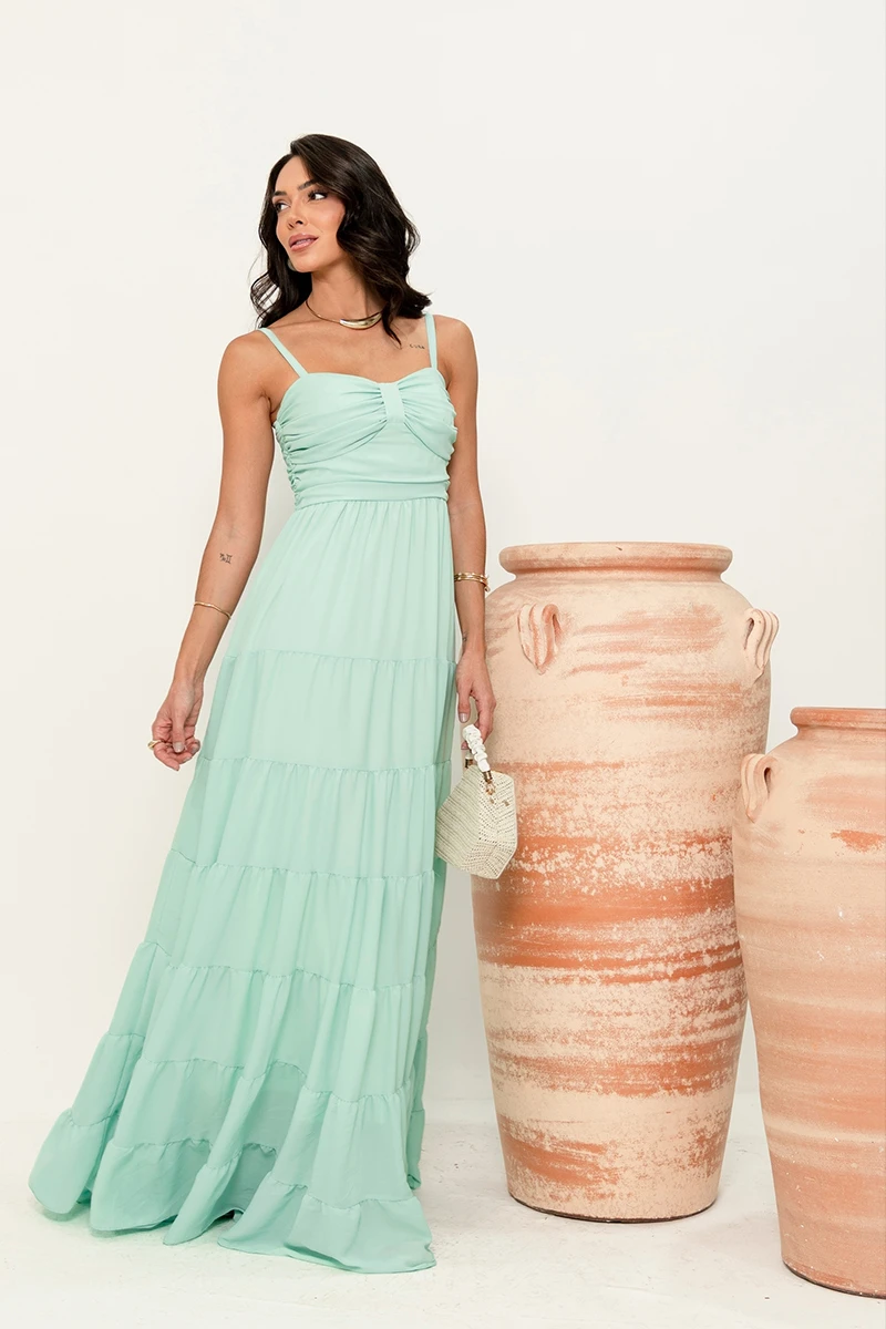 Dress Us - Dressus Ester Long Draped Green Dress - 54671VERDE Dress Us - Dressus Ester Long Draped Green Dress - 54671VERDE