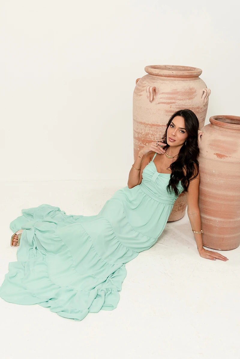 Dress Us - Dressus Ester Long Draped Green Dress - 54671VERDE Dress Us - Dressus Ester Long Draped Green Dress - 54671VERDE