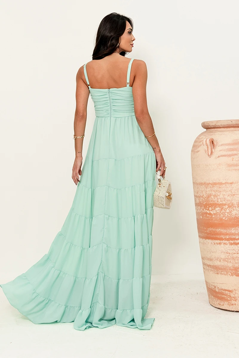 Dress Us - Dressus Ester Long Draped Green Dress - 54671VERDE Dress Us - Dressus Ester Long Draped Green Dress - 54671VERDE