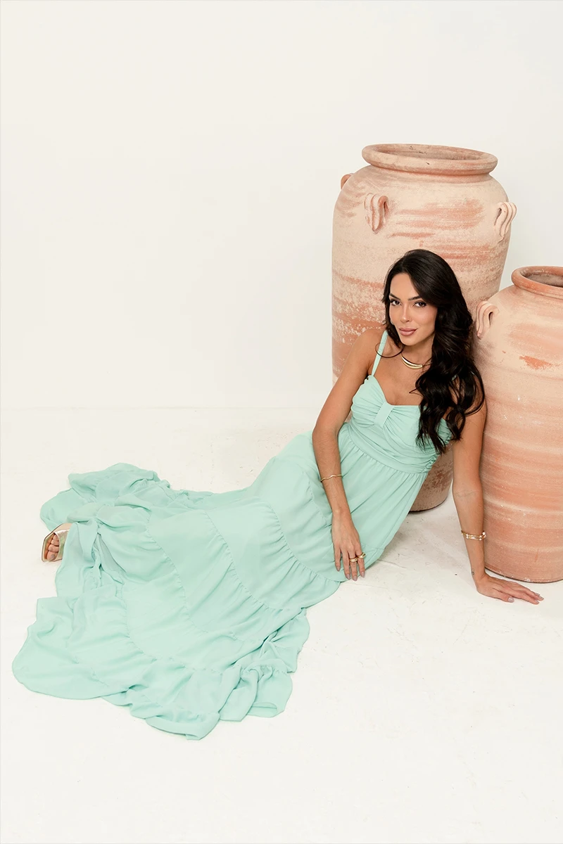 Dress Us - Dressus Ester Long Draped Green Dress - 54671VERDE Dress Us - Dressus Ester Long Draped Green Dress - 54671VERDE