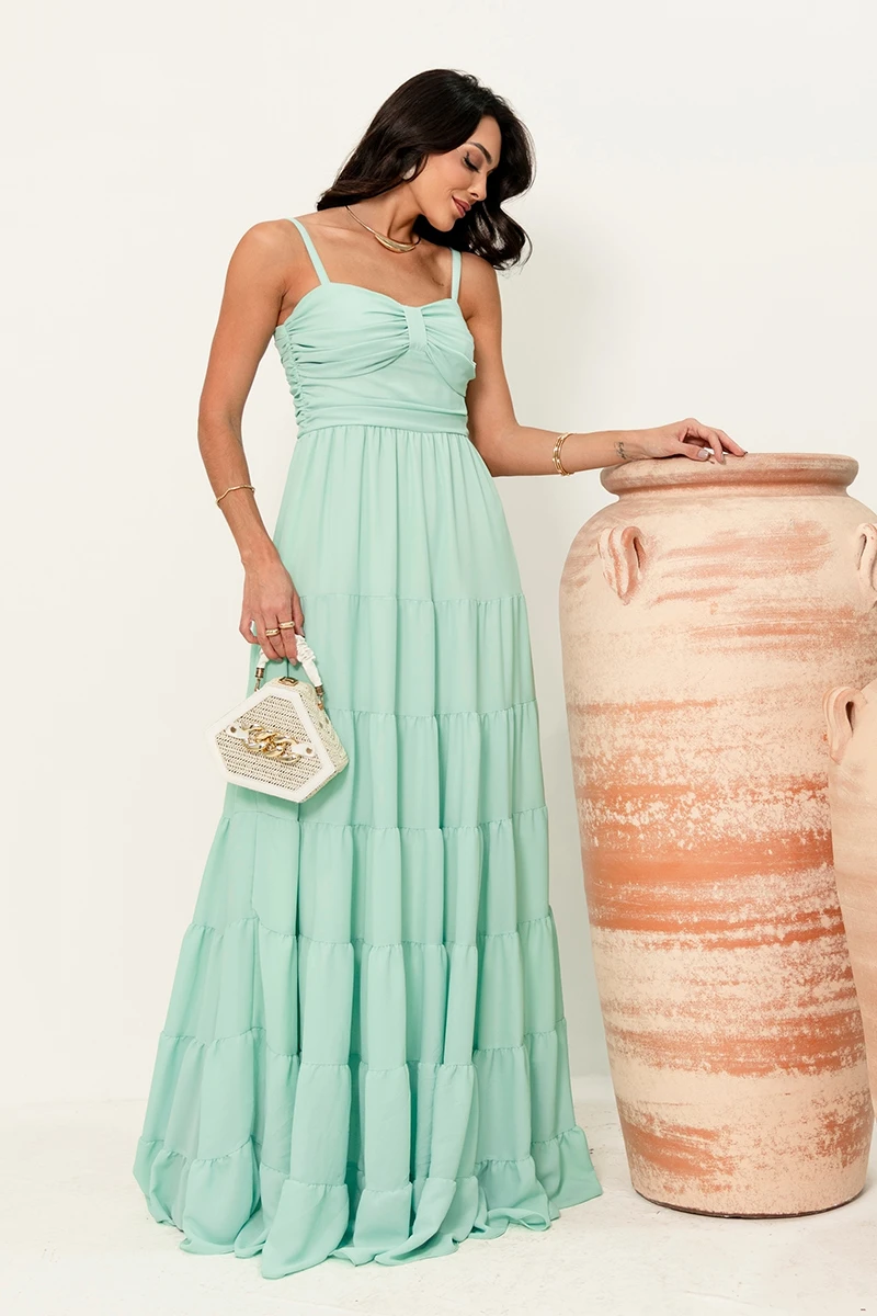 Dress Us - Dressus Ester Long Draped Green Dress - 54671VERDE Dress Us - Dressus Ester Long Draped Green Dress - 54671VERDE
