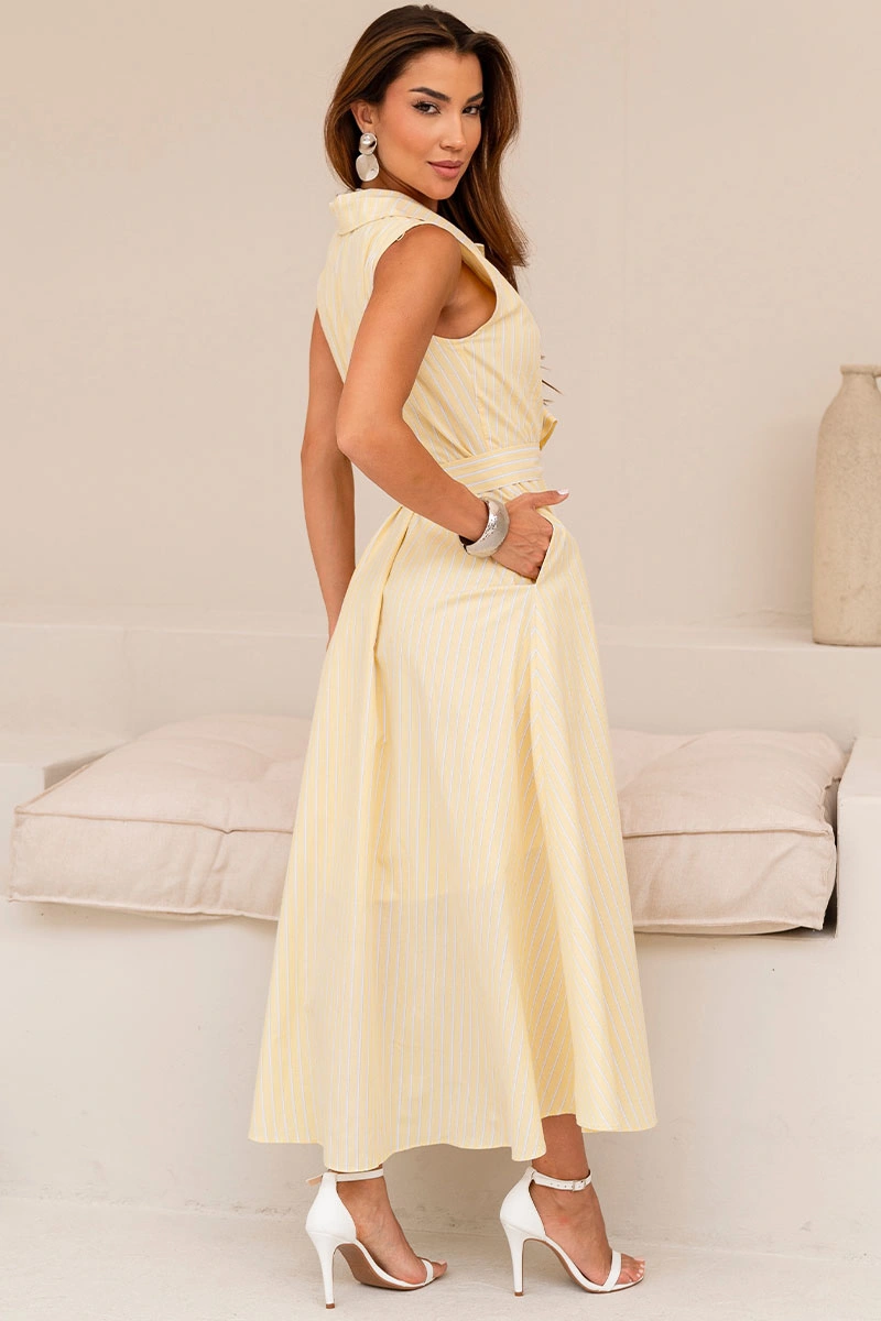 Miss Misses - Cassaiana Striped Midi Dress with Yellow Boots - 54708003