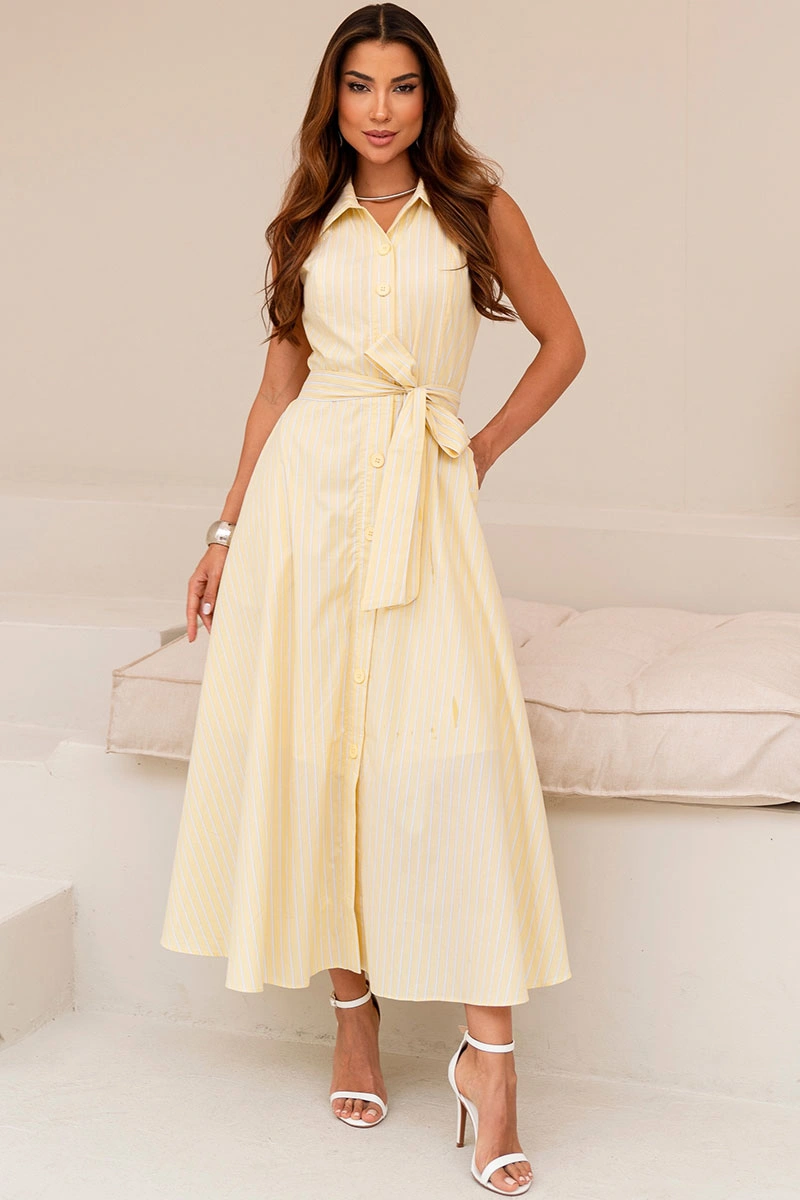 Miss Misses - Cassaiana Striped Midi Dress with Yellow Boots - 54708003