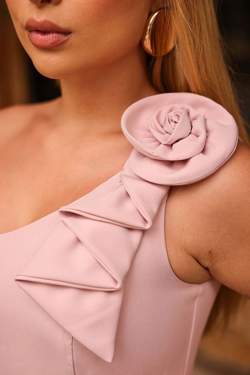 Miss Misses - Celiny Midi Dress with Pink Flower Detail - 54709060 Miss Misses - Celiny Midi Dress with Pink Flower Detail - 54709060