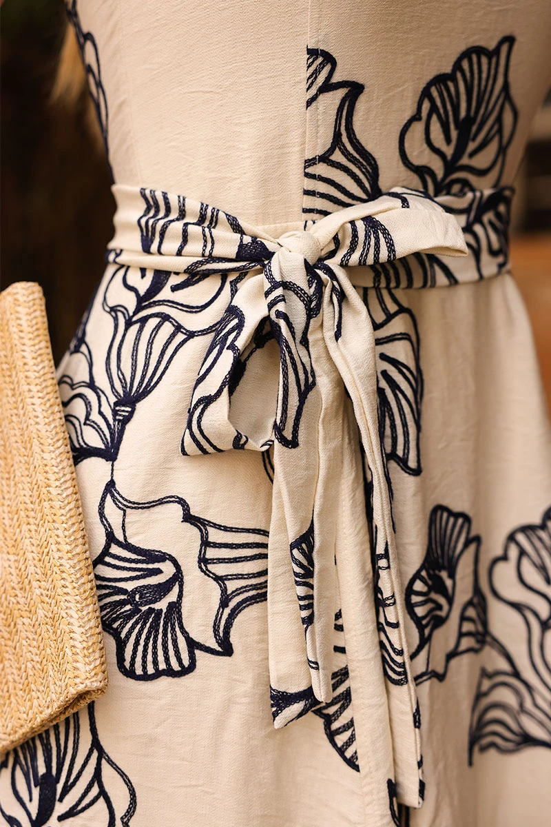 Miss Misses - Riana Printed Dress with Elastic Detail on the Back in Beige - 54714215
