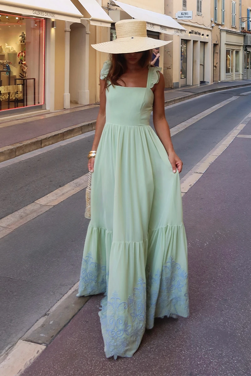 Dot Clothing - Dress Dot Clothing Lauren Long W/ needlework Mint Green - 2849VERDEM
