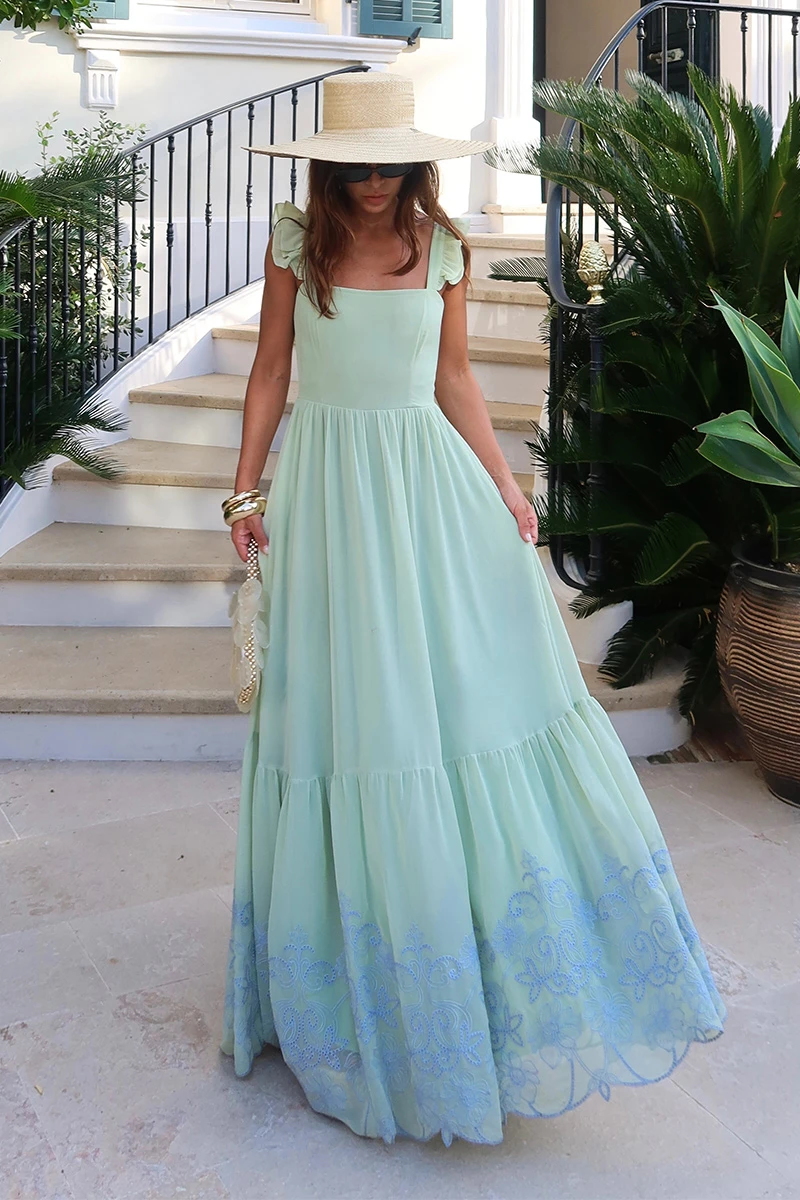 Dot Clothing - Dress Dot Clothing Lauren Long W/ needlework Mint Green - 2849VERDEM