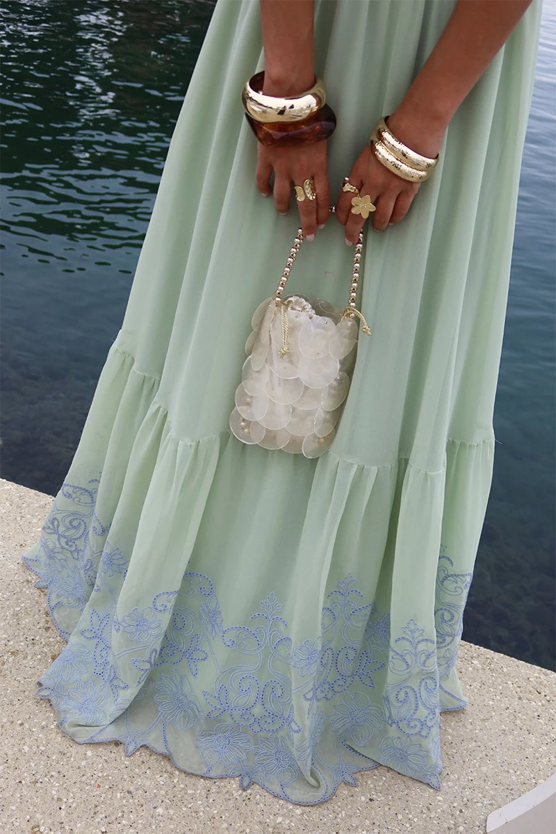 Dot Clothing - Dress Dot Clothing Lauren Long W/ needlework Mint Green - 2849VERDEM