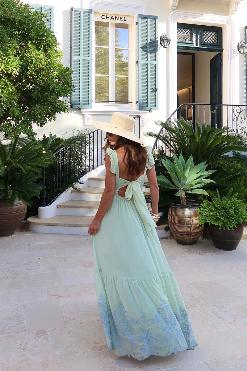 Dot Clothing - Dress Dot Clothing Lauren Long W/ needlework Mint Green - 2849VERDEM