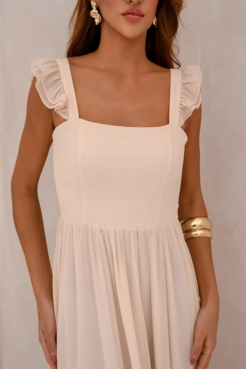 Dot Clothing - Dress Dot Clothing Lauren Long W/ needlework Beige - 2849BEGE