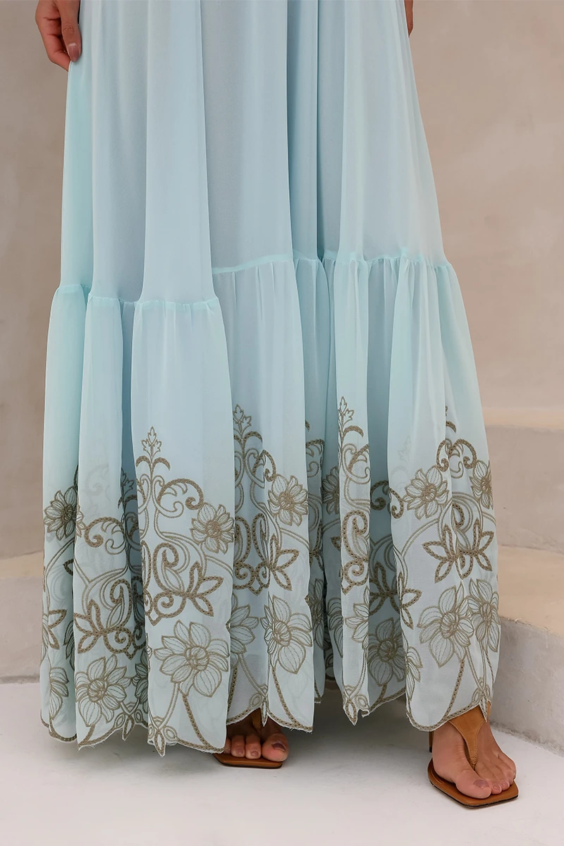 Dot Clothing - Dress Dot Clothing Lauren Long W/ needlework Azul Serenity - 2849AZUL