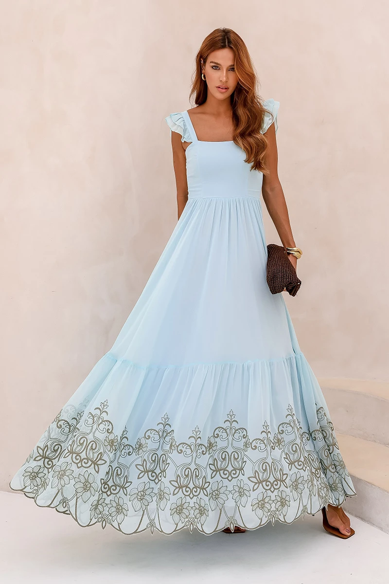 Dot Clothing - Dress Dot Clothing Lauren Long W/ needlework Azul Serenity - 2849AZUL