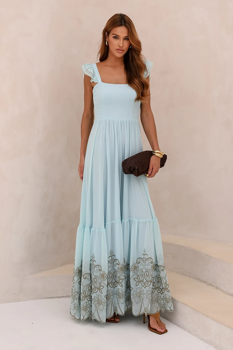 Dot Clothing - Dress Dot Clothing Lauren Long W/ needlework Azul Serenity - 2849AZUL