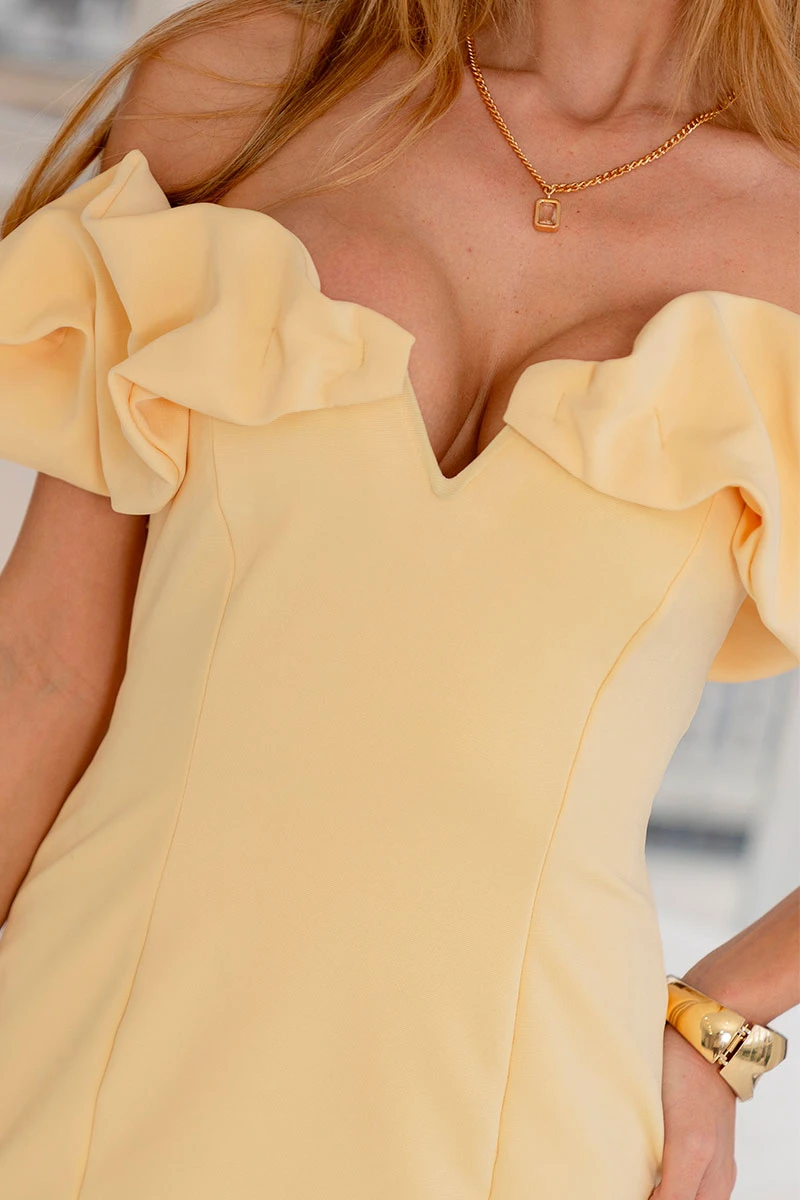 Miss Misses - Jordana Tube Dress with Frill and Yellow Shoulders - 54690003