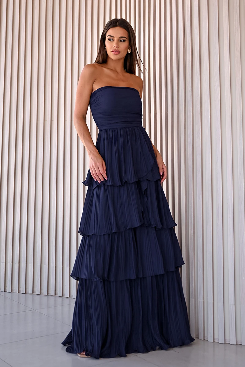Dot Clothing - Dot Clothing Long TQC Pleated Dark Blue Dress - 2411AZULES
