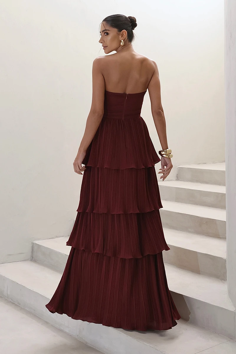 Dot Clothing - Dot Clothing Long TQC Pleated Burgundy Dress - 2411VERM