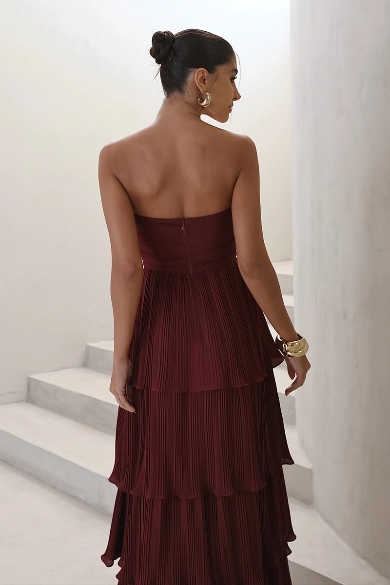 Dot Clothing - Dot Clothing Long TQC Pleated Burgundy Dress - 2411VERM