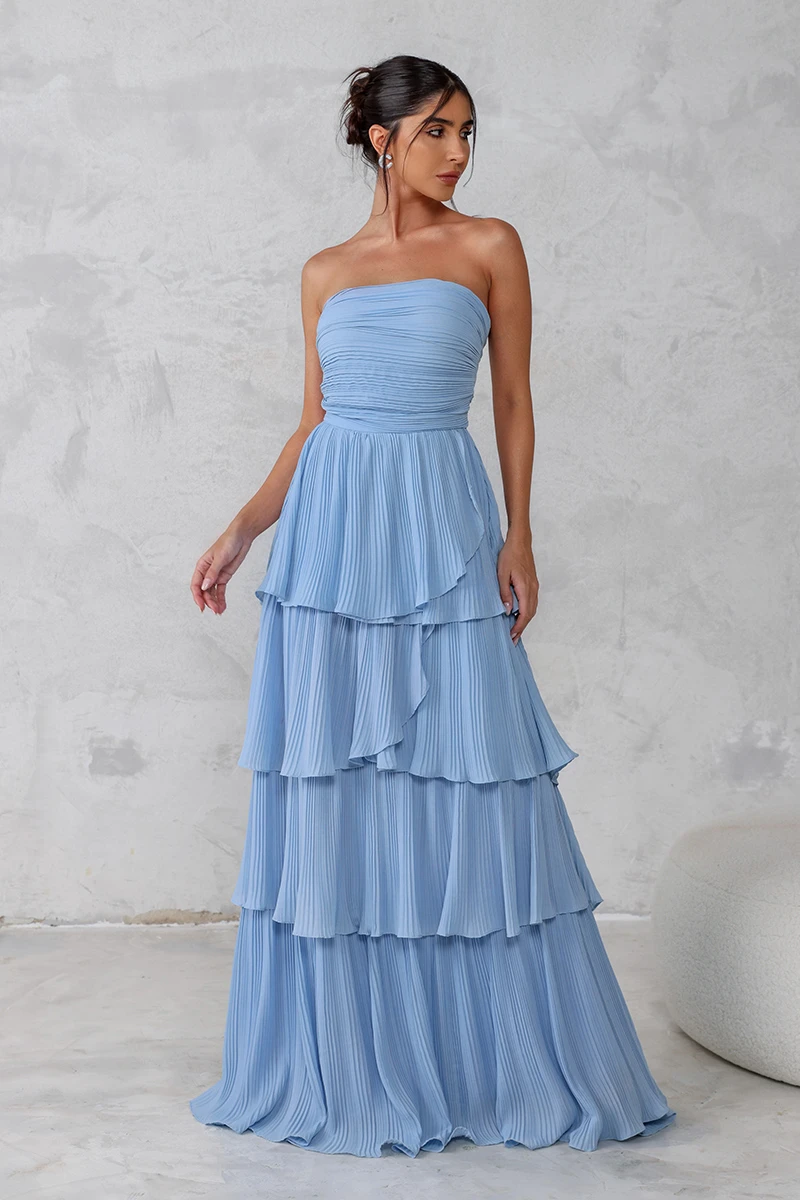 Dot Clothing - Dot Clothing Long TQC Pleated Light Blue Dress - 2411AZULCL