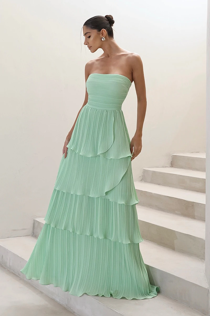 Dot Clothing - Dot Clothing Long TQC Pleated Mint Green Dress - 2411VERDEM