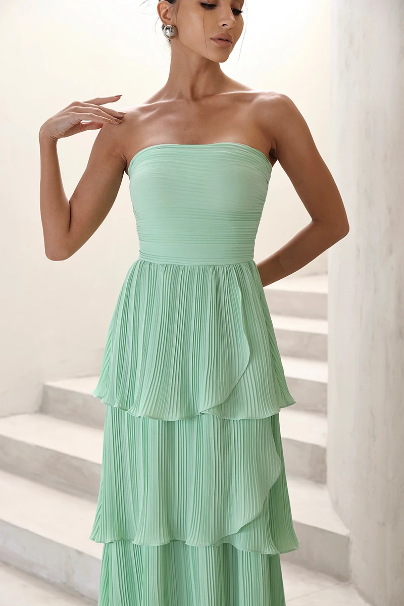 Dot Clothing - Dot Clothing Long TQC Pleated Mint Green Dress - 2411VERDEM
