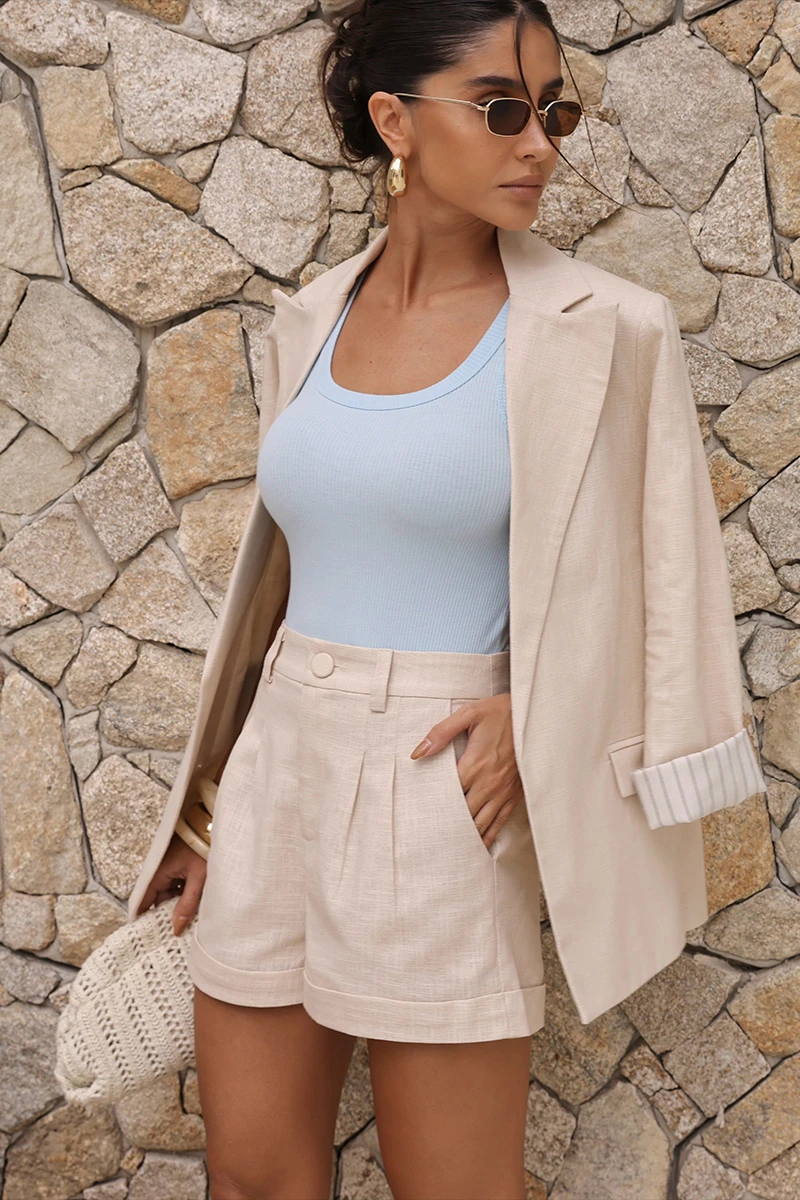 Dot Clothing - Blazer Dot Clothing Ariana Linen Beige - 2832BEGE