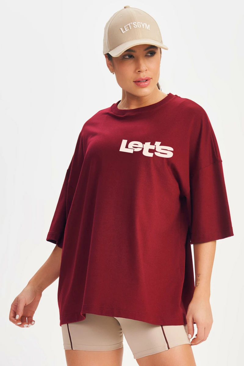 Lets Gym - Oversized Motion Dark Berry T-Shirt - 3162DB