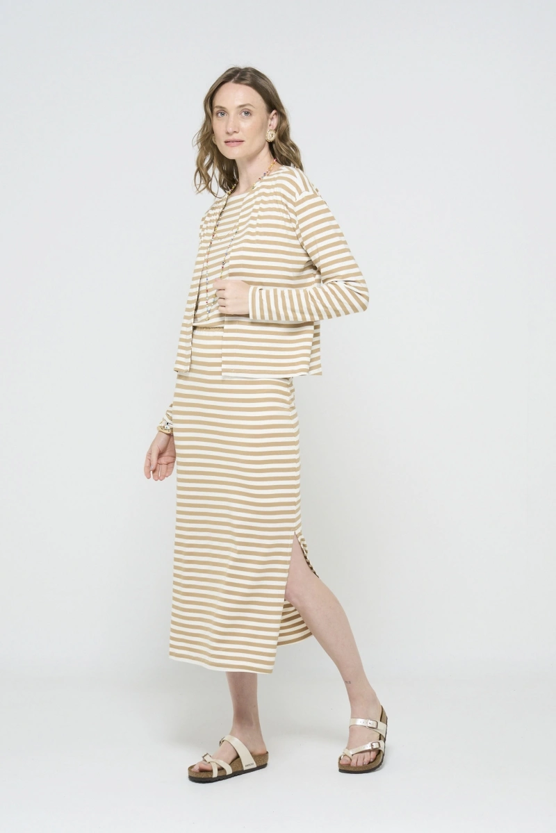 Hidrogênio - BEIGE STRIPED SKIRT - 20635003