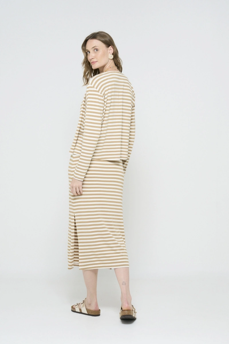 Hidrogênio - BEIGE STRIPED SKIRT - 20635003