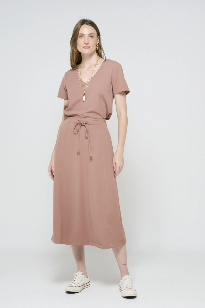 Hidrogênio - Brown semi-A-line skirt with drawstring. - 20488031