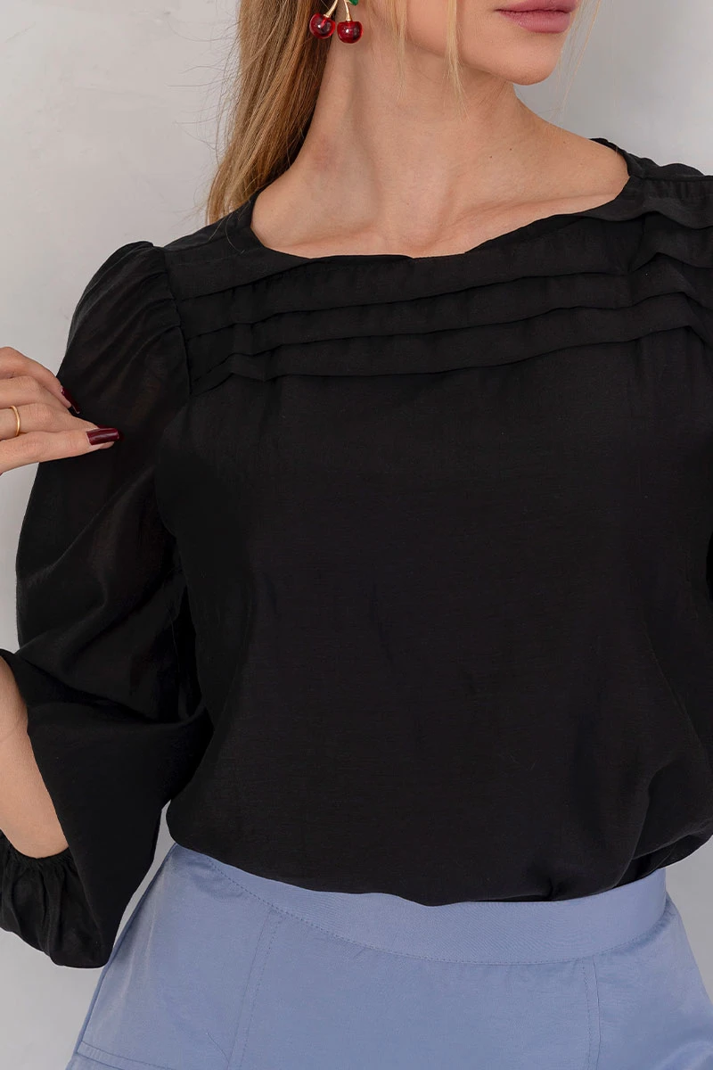 Miss Misses - Ivana Long Sleeve Shirt with Pleat Front, Black - 54684001 Miss Misses - Ivana Long Sleeve Shirt with Pleat Front, Black - 54684001