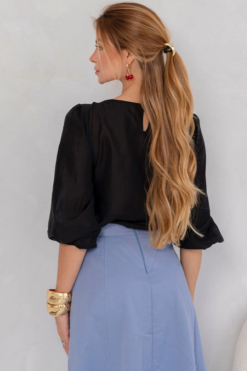 Miss Misses - Ivana Long Sleeve Shirt with Pleat Front, Black - 54684001 Miss Misses - Ivana Long Sleeve Shirt with Pleat Front, Black - 54684001