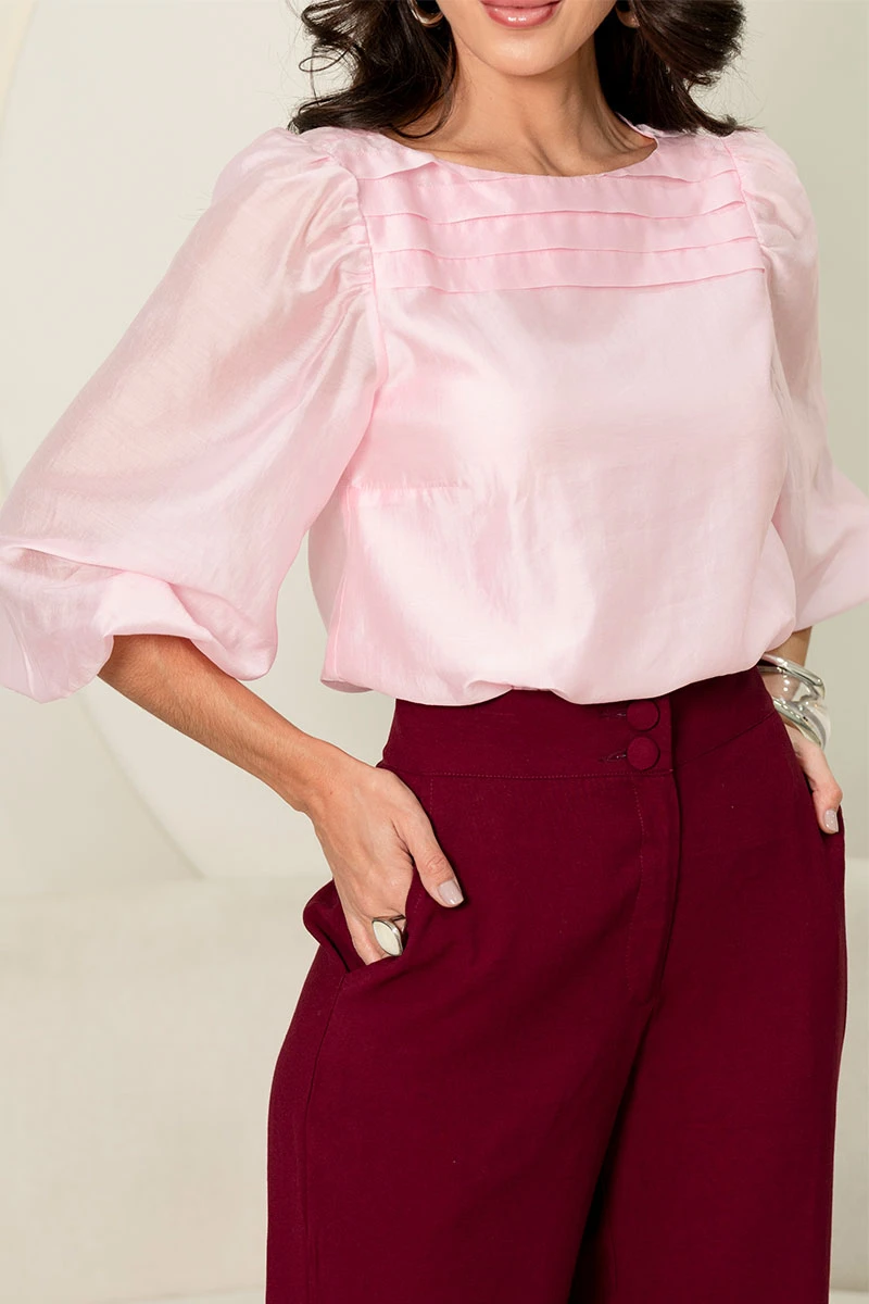 Miss Misses - Ivana Long Sleeve Shirt with Pleat Front in Pink - 54684060 Miss Misses - Ivana Long Sleeve Shirt with Pleat Front in Pink - 54684060