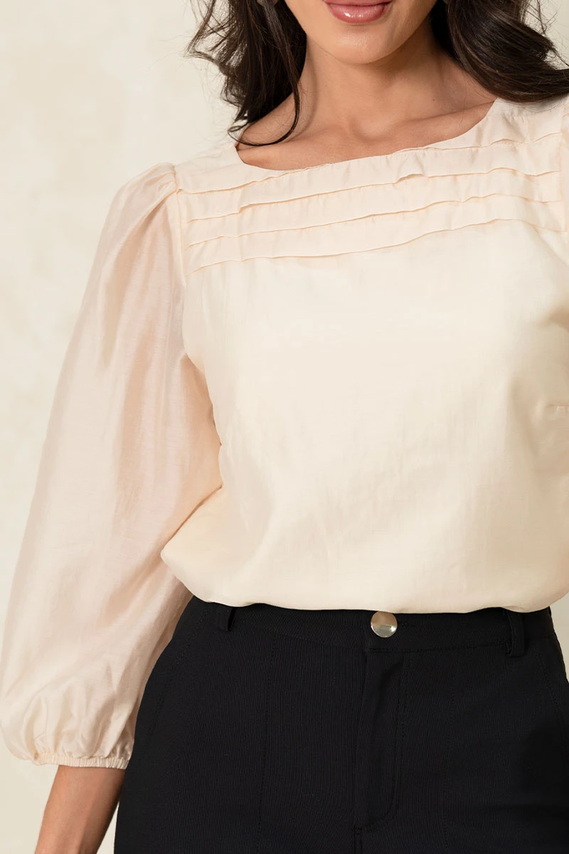 Miss Misses - Ivana Long Sleeve Shirt with Pleat Front Beige - 54684215 Miss Misses - Ivana Long Sleeve Shirt with Pleat Front Beige - 54684215