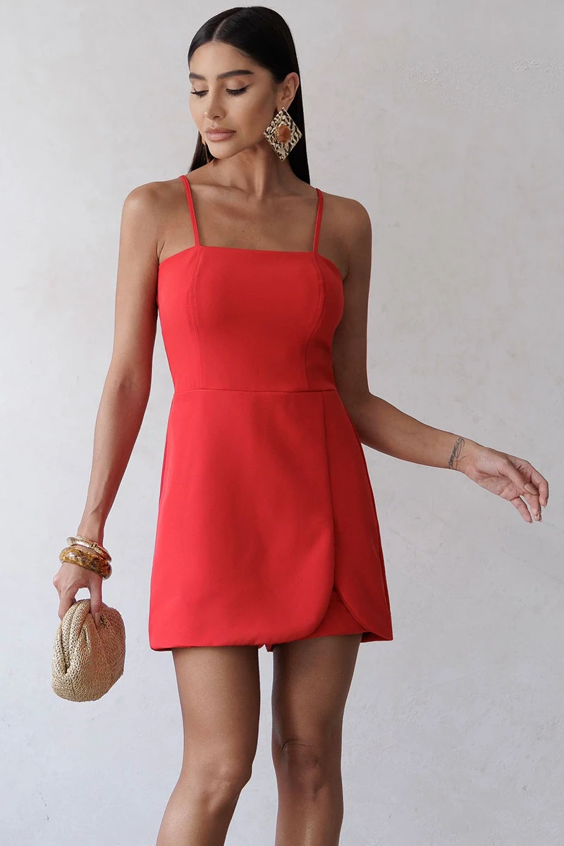 Miss Misses - Estefany Romper with Straps and Zipper in Red - 54716024 Miss Misses - Estefany Romper with Straps and Zipper in Red - 54716024