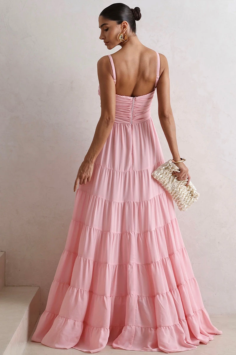 Miss Misses - Maisa Long Crepe Dress with Straps and Ruched Detail in Pink - 54671060 Miss Misses - Maisa Long Crepe Dress with Straps and Ruched Detail in Pink - 54671060