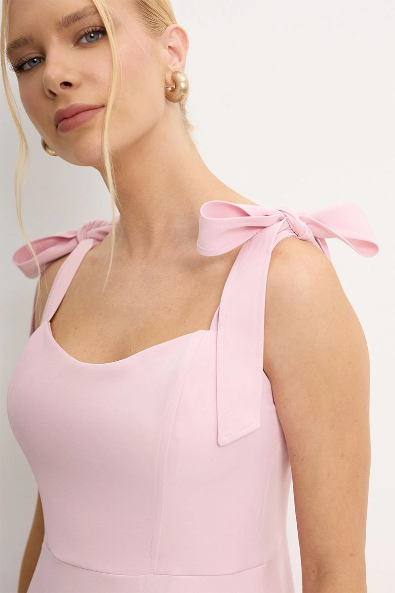 Miss Misses - Katia Dress with Straps and Bow with Green Pink Fin - 54421060