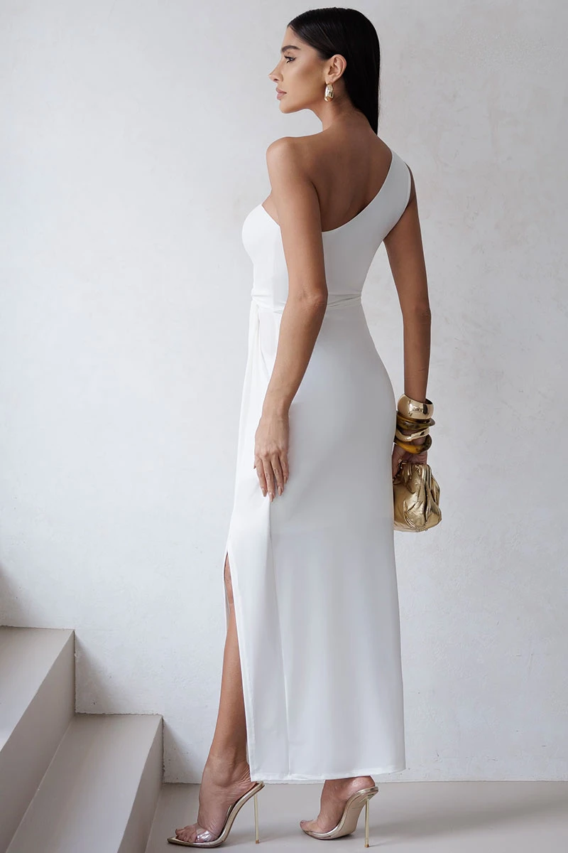 Miss Misses - Ariadine MD One Shoulder Dress with Slit Off White - 54712030 Miss Misses - Ariadine MD One Shoulder Dress with Slit Off White - 54712030