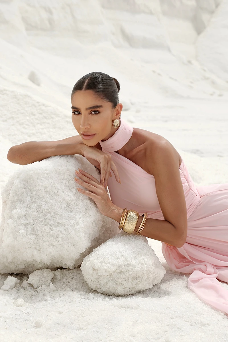 Dot Clothing - Dot Clothing Ester Long One Shoulder Pink Dress - 2872ROSA Dot Clothing - Dot Clothing Ester Long One Shoulder Pink Dress - 2872ROSA