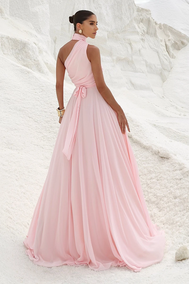 Dot Clothing - Dot Clothing Ester Long One Shoulder Pink Dress - 2872ROSA Dot Clothing - Dot Clothing Ester Long One Shoulder Pink Dress - 2872ROSA