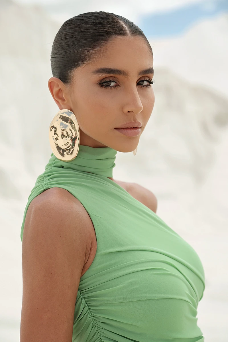 Dot Clothing - Dot Clothing Ester Long One Shoulder Green Dress - 2872VERDE Dot Clothing - Dot Clothing Ester Long One Shoulder Green Dress - 2872VERDE