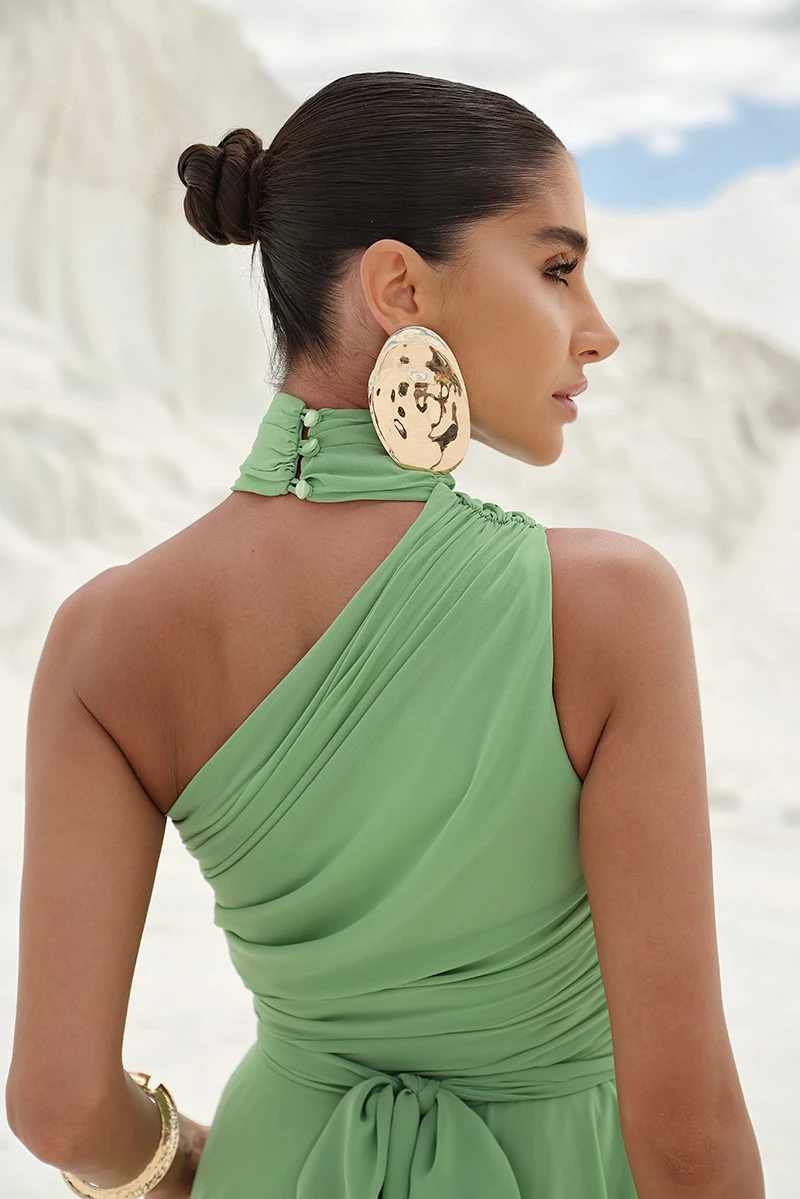 Dot Clothing - Dot Clothing Ester Long One Shoulder Green Dress - 2872VERDE Dot Clothing - Dot Clothing Ester Long One Shoulder Green Dress - 2872VERDE