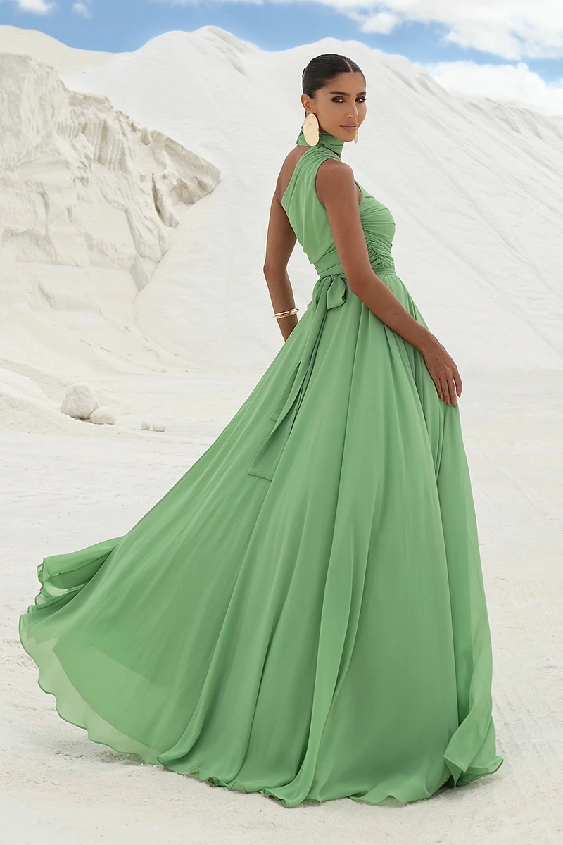 Dot Clothing - Dot Clothing Ester Long One Shoulder Green Dress - 2872VERDE Dot Clothing - Dot Clothing Ester Long One Shoulder Green Dress - 2872VERDE