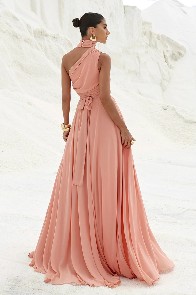 Dot Clothing - Dot Clothing Ester Long One Shoulder Peach Dress - 2872LARA Dot Clothing - Dot Clothing Ester Long One Shoulder Peach Dress - 2872LARA