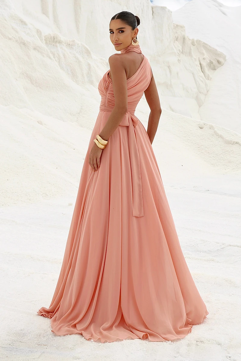 Dot Clothing - Dot Clothing Ester Long One Shoulder Peach Dress - 2872LARA Dot Clothing - Dot Clothing Ester Long One Shoulder Peach Dress - 2872LARA