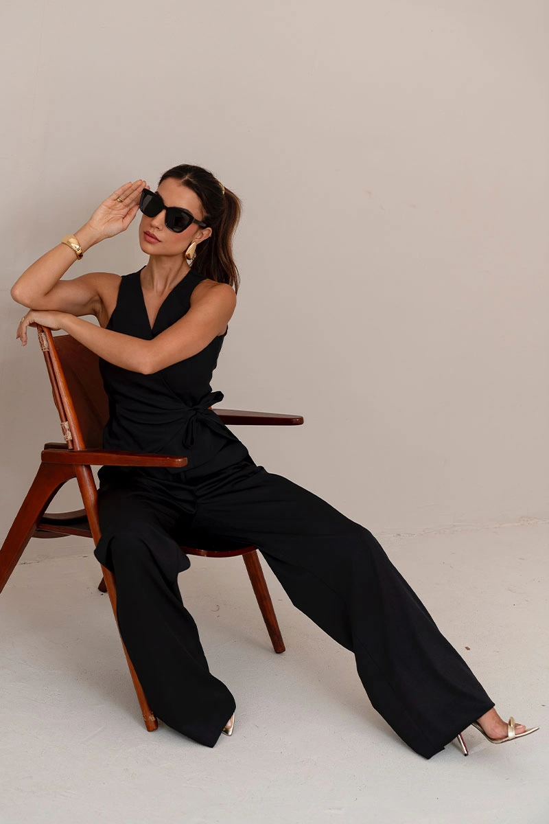 Miss Misses - Melina Pants Set with Crossbody Shirt Black - 54720001